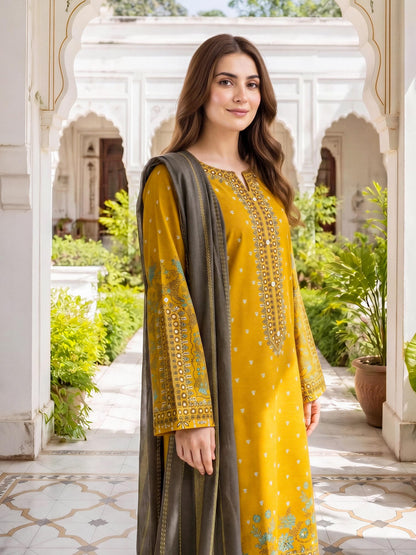 3 Piece Khaddar Suit-Paste Print (Unstitched)