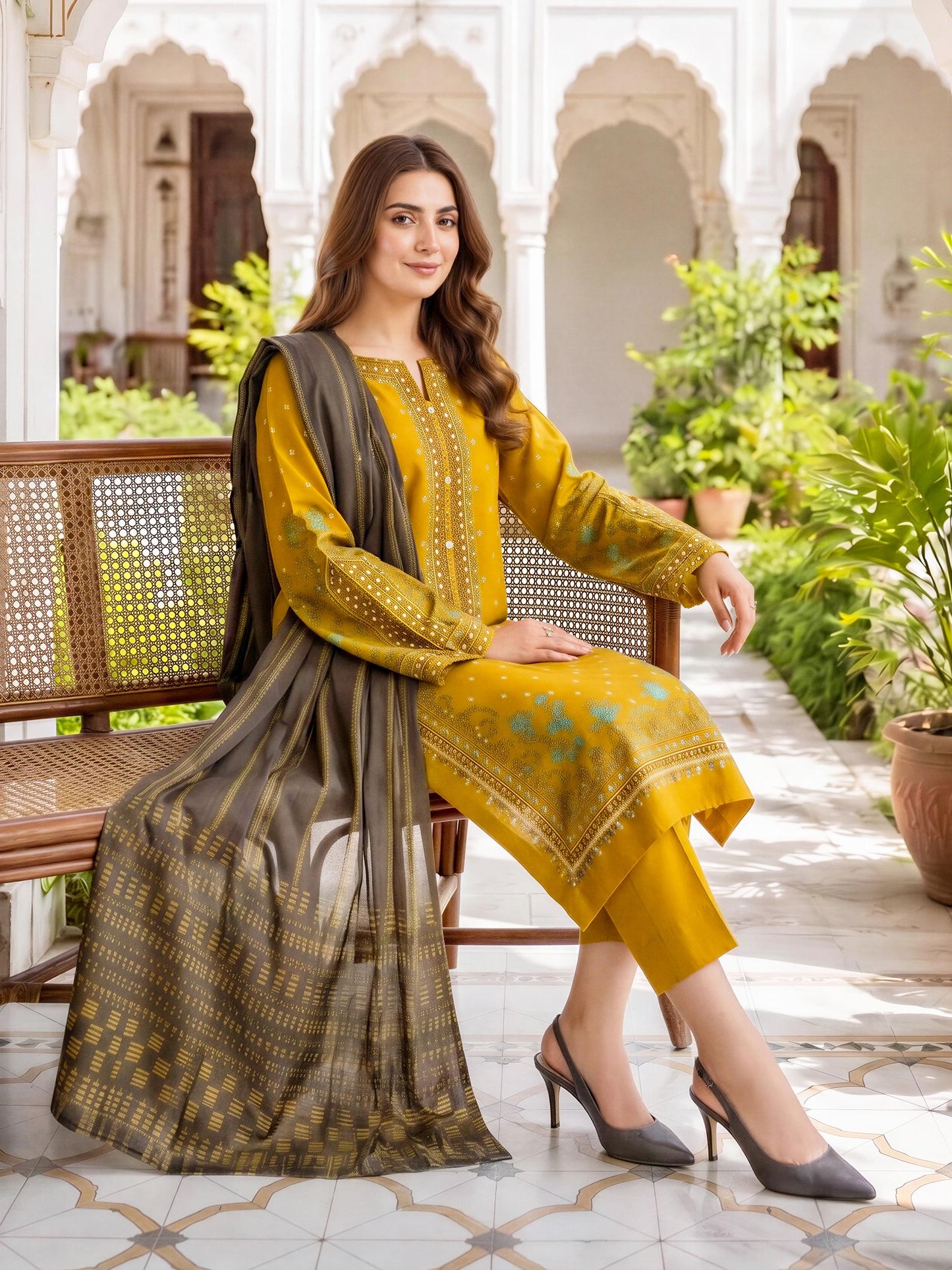 3 Piece Khaddar Suit-Paste Print (Unstitched)