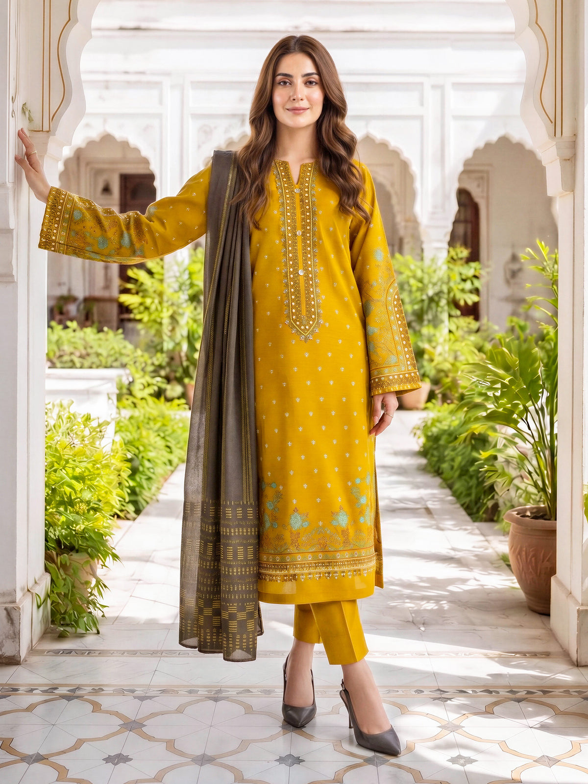 3 Piece Khaddar Suit-Paste Print (Unstitched)