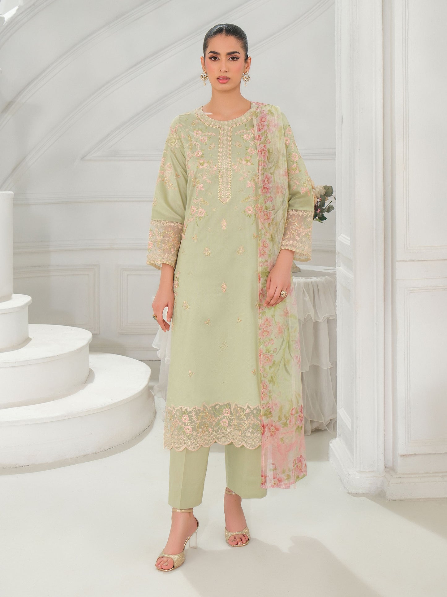 3 Piece Net Suit-Embroidered (Unstitched)