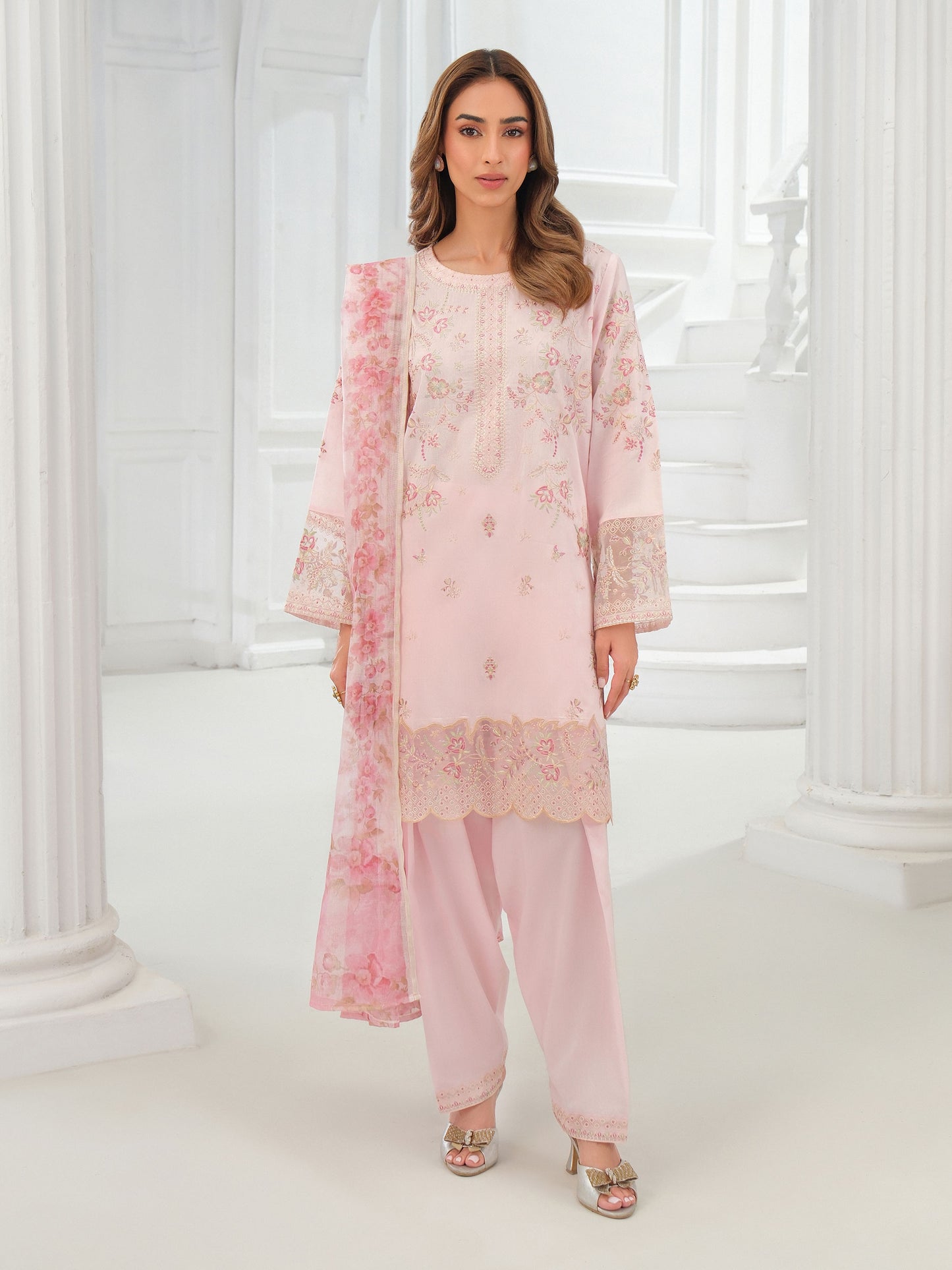 3 Piece Net Suit-Embroidered (Unstitched)