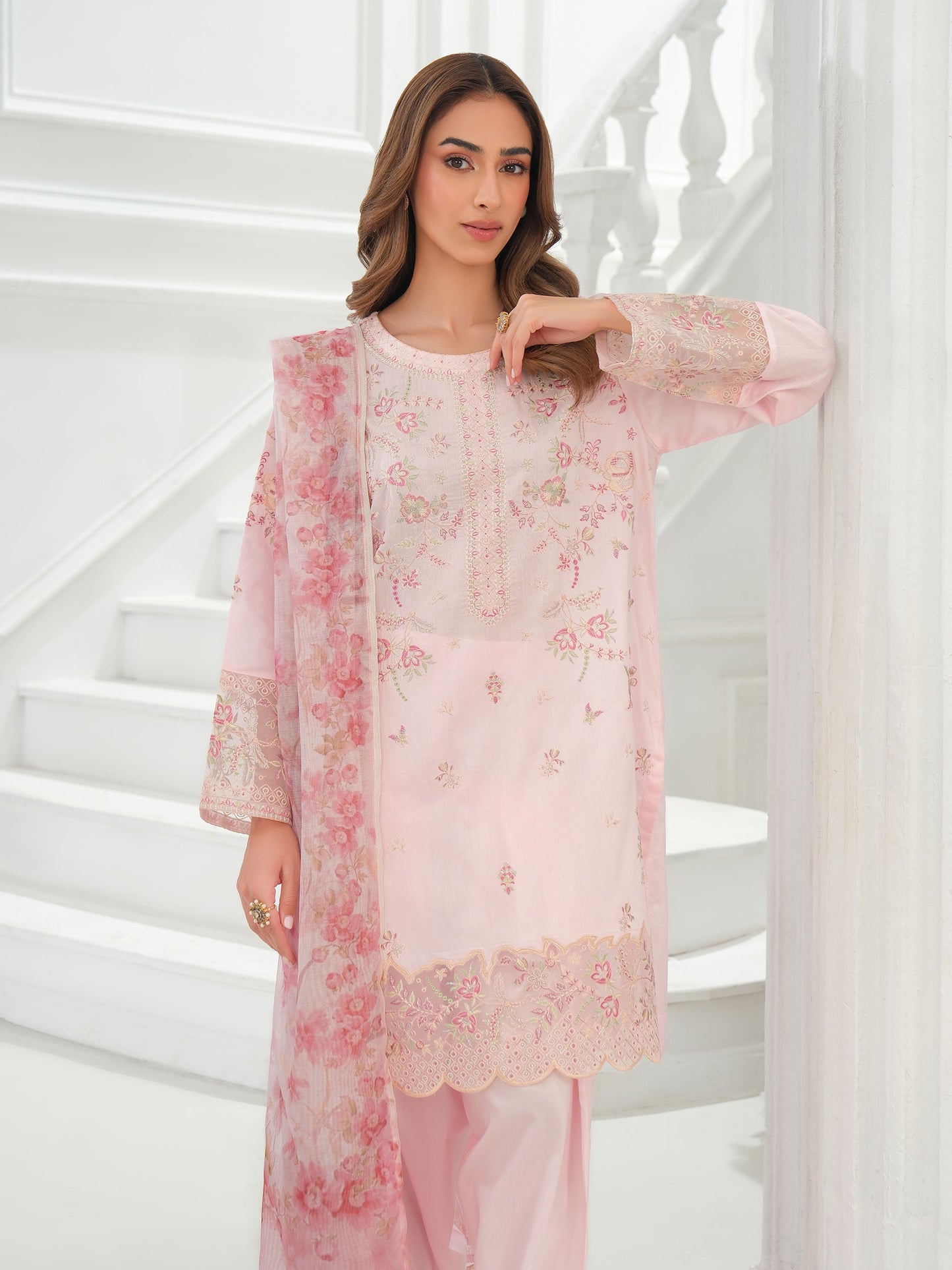 3 Piece Net Suit-Embroidered (Unstitched)