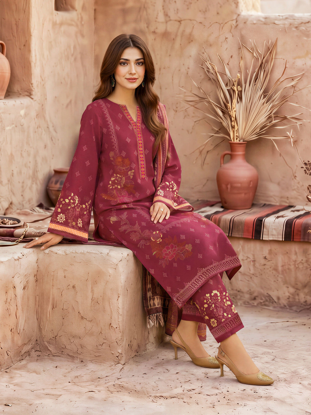 3 Piece Khaddar Suit-Printed (Unstitched)