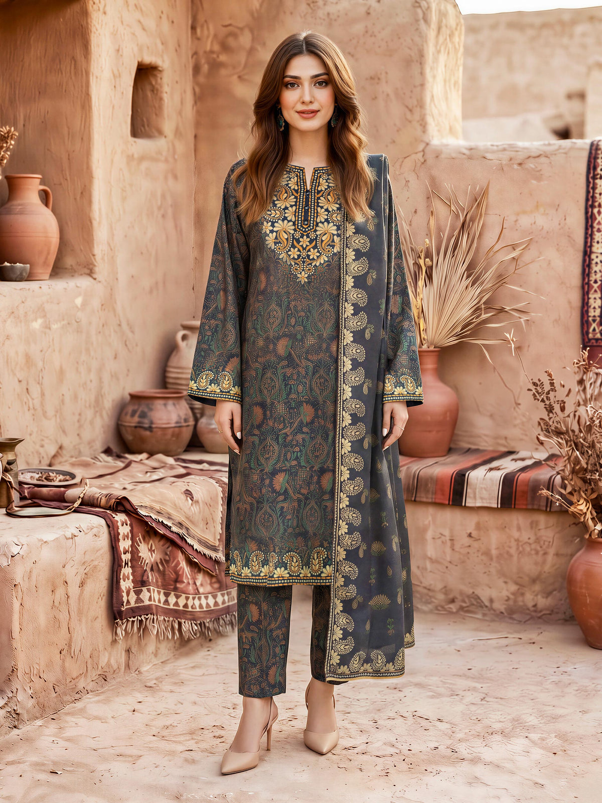 3 Piece Khaddar Suit-Printed (Unstitched)