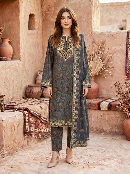 3 Piece Khaddar Suit-Printed (Unstitched)