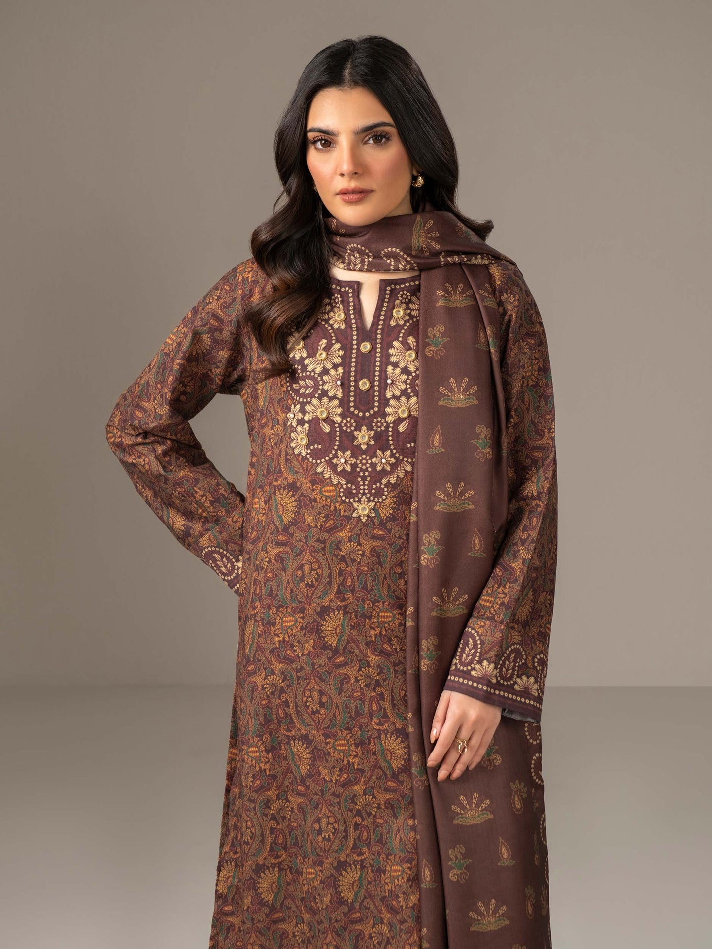 3 Piece Khaddar Suit-Printed (Unstitched)