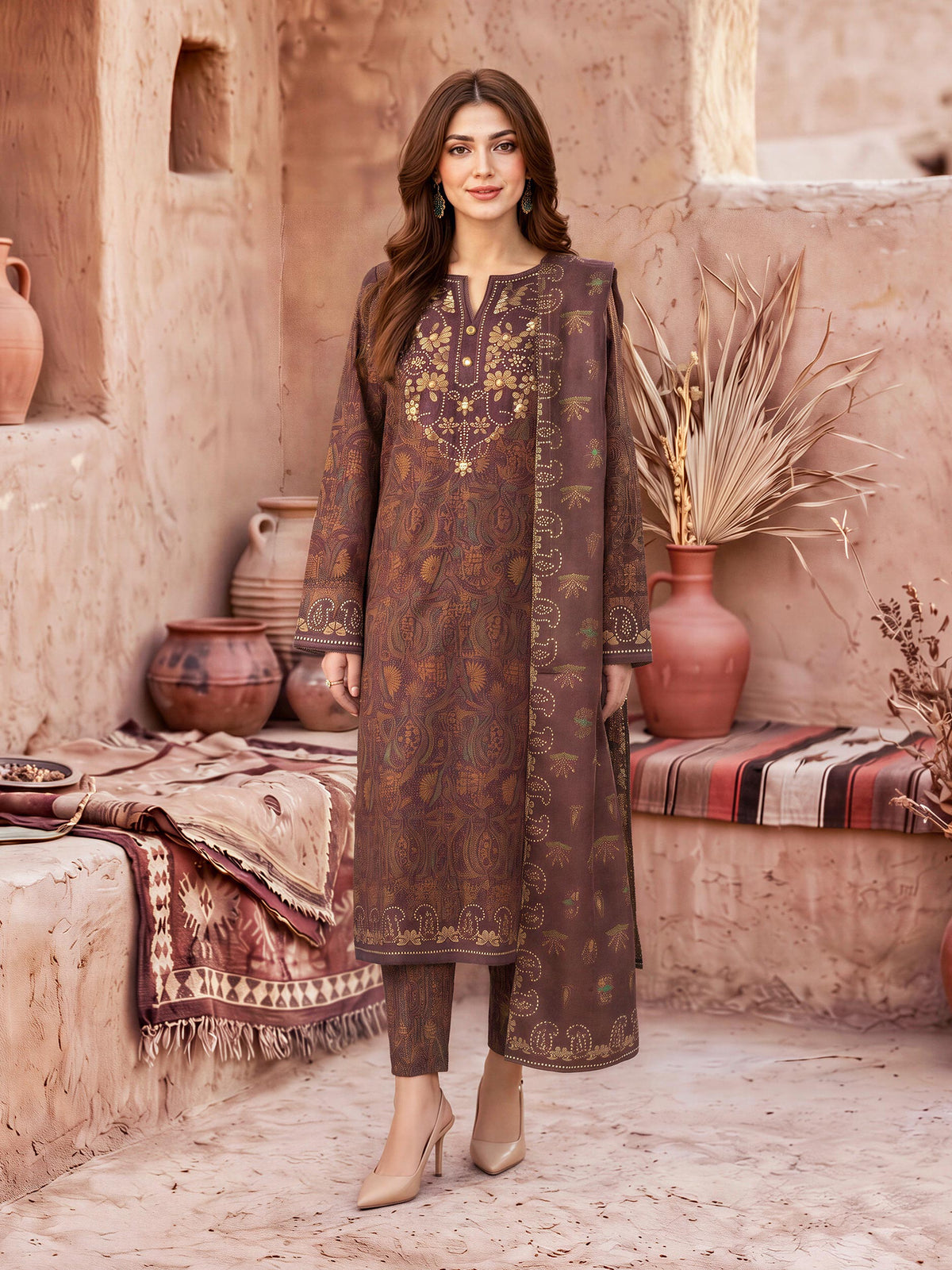3 Piece Khaddar Suit-Printed (Unstitched)