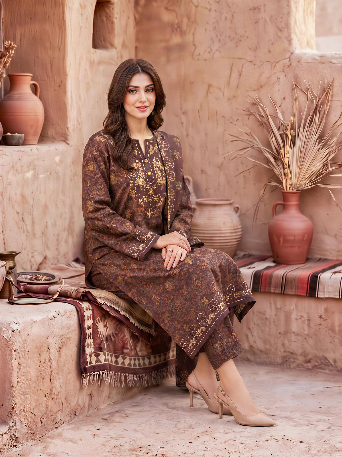 3 Piece Khaddar Suit-Printed (Unstitched)