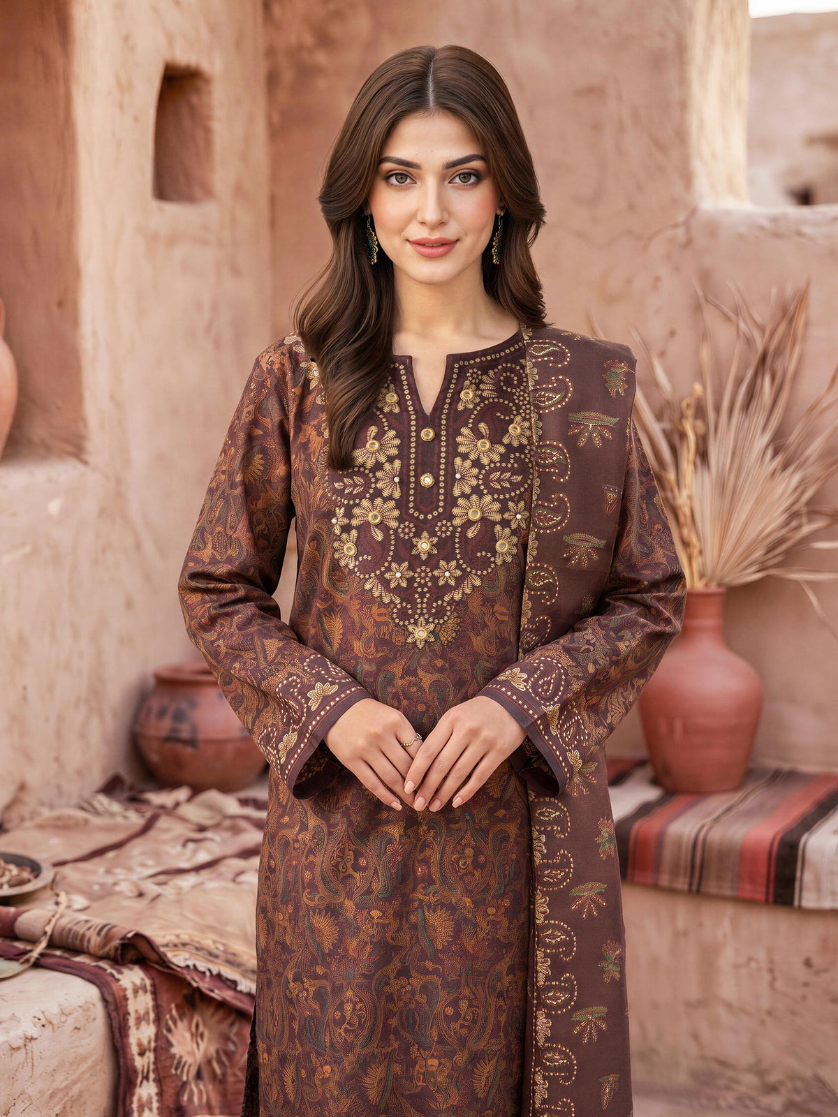 3 Piece Khaddar Suit-Printed (Unstitched)