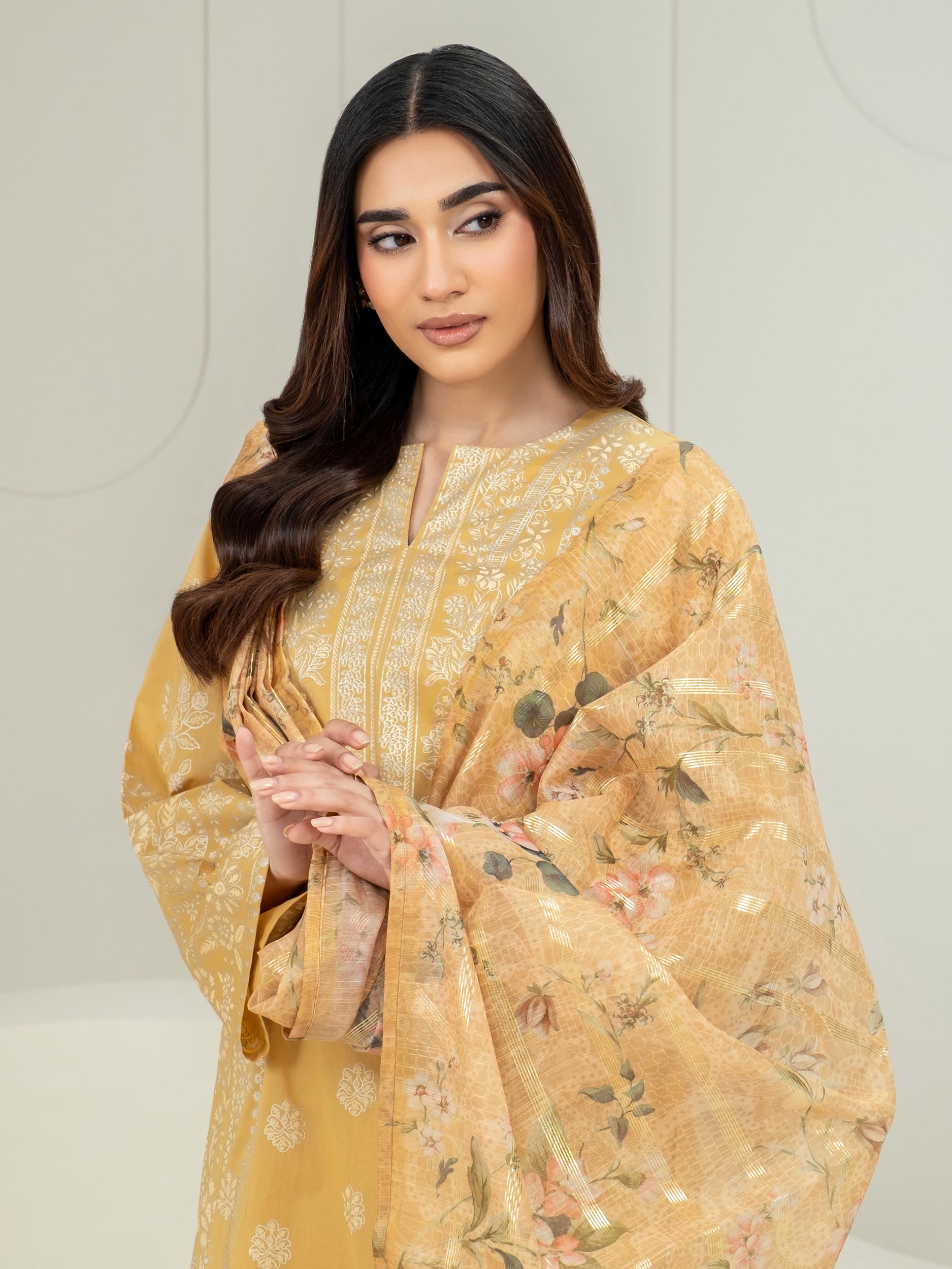 3 Piece Unstitched Embroidered Pure Lawn Suit with Fine Printed Lawn Dupatta main image 1