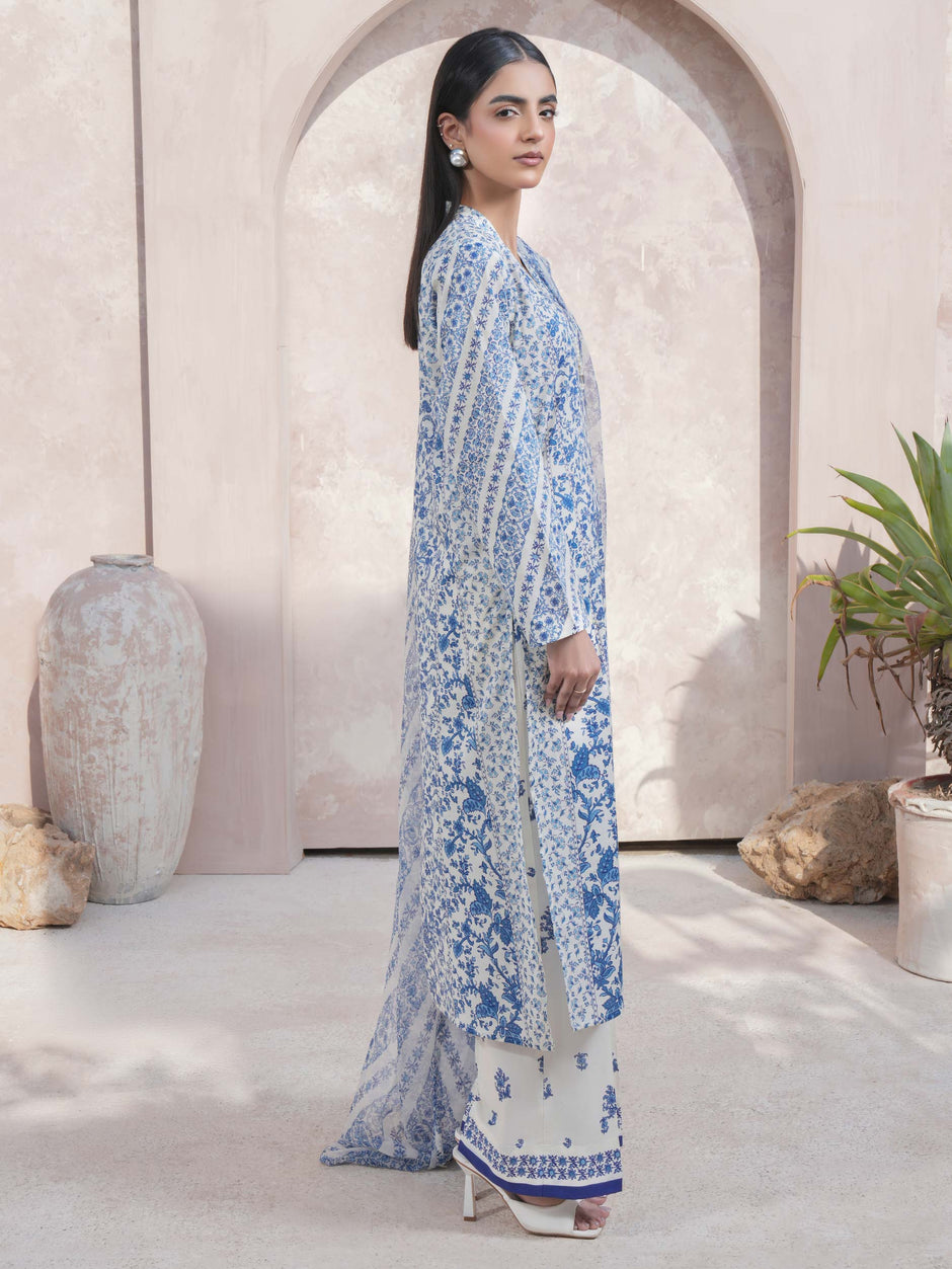 3 Piece Unstitched Heavy Embroidered Pure Lawn Suit With Digital Printed Silk Dupatta main image 1