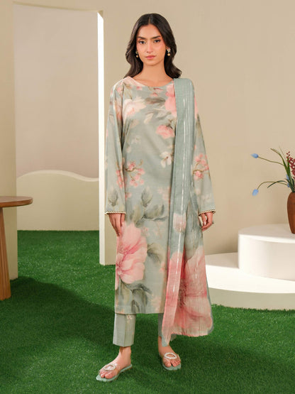 3 Piece Satin Suit-Printed (Unstitched)