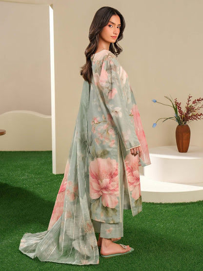 3 Piece Satin Suit-Printed (Unstitched)