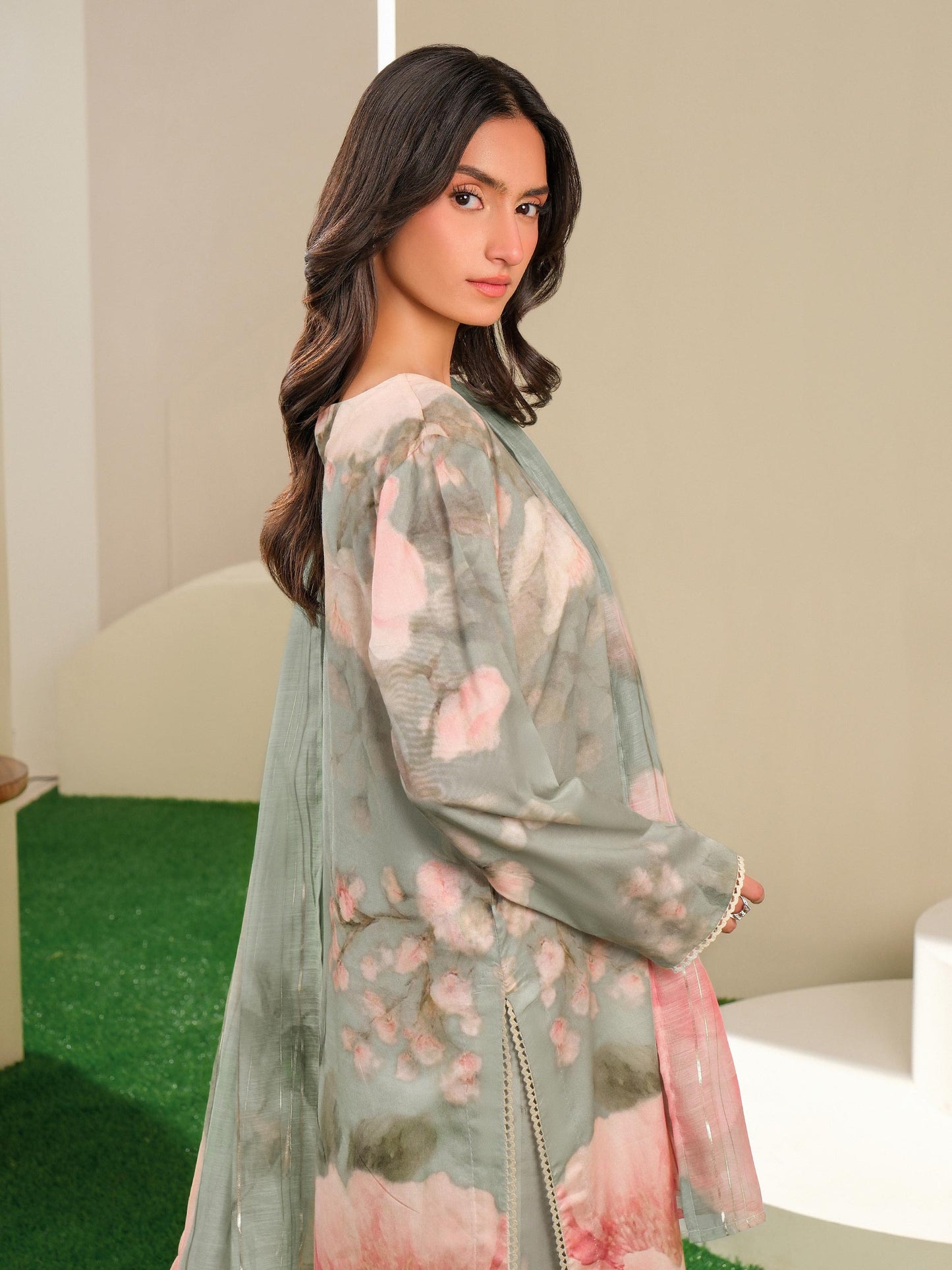 3 Piece Satin Suit-Printed (Unstitched)