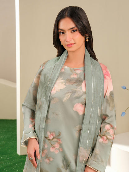 3 Piece Satin Suit-Printed (Unstitched)