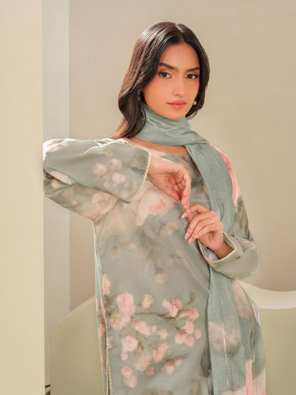 3 Piece Satin Suit-Printed (Unstitched)