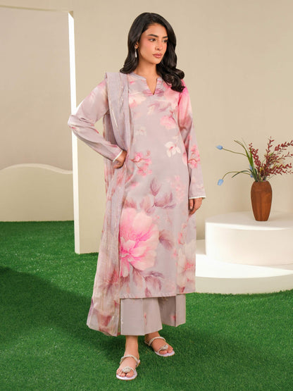 3 Piece Satin Suit-Printed (Unstitched)