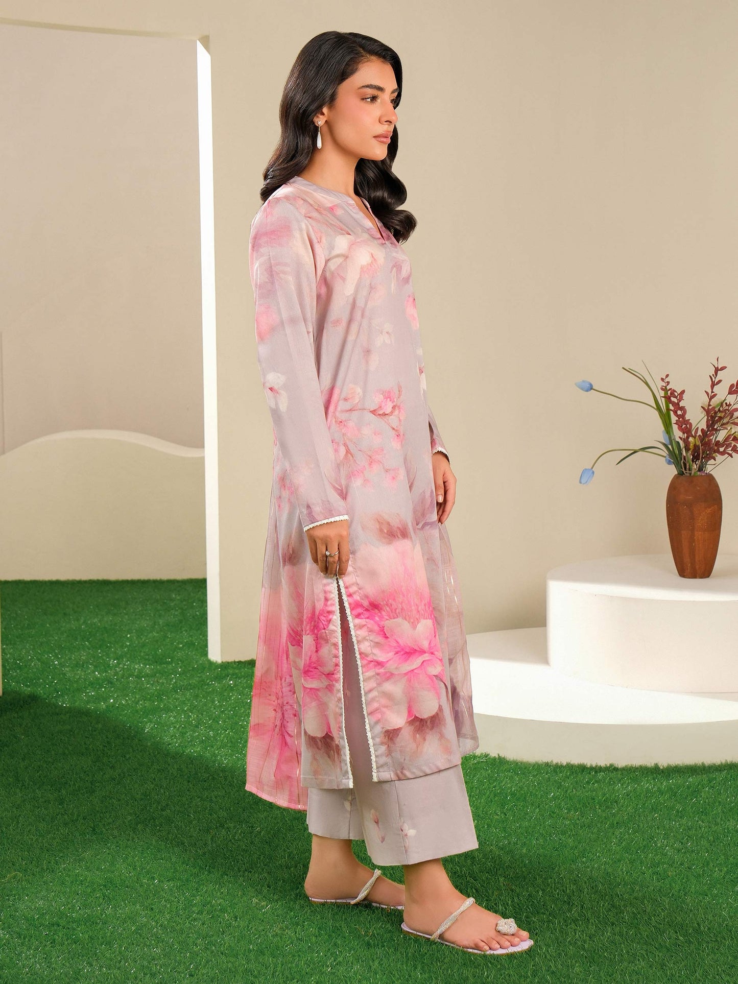 3 Piece Satin Suit-Printed (Unstitched)