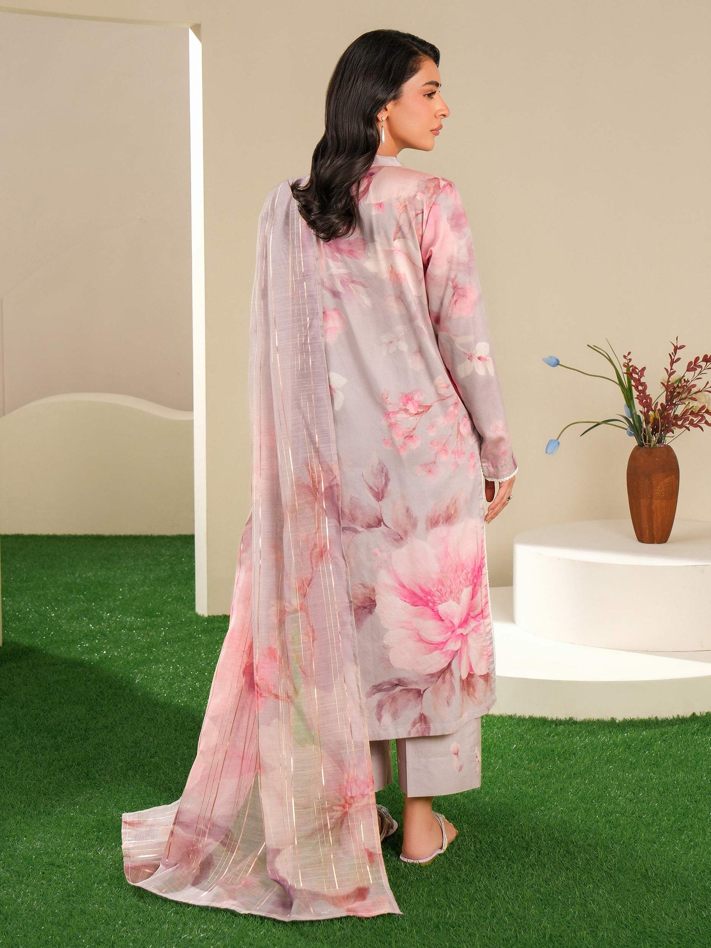 3 Piece Satin Suit-Printed (Unstitched)