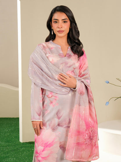 3 Piece Satin Suit-Printed (Unstitched)