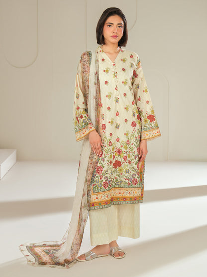 3 Piece Satin Suit-Printed (Unstitched)