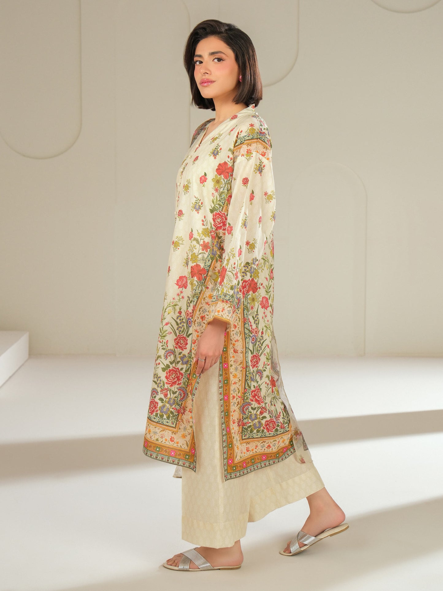 3 Piece Satin Suit-Printed (Unstitched)