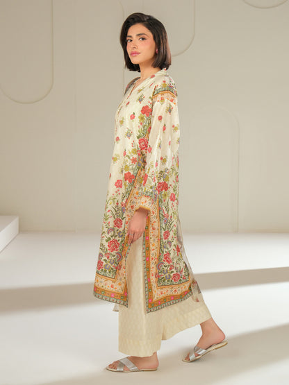 3 Piece Satin Suit-Printed (Unstitched)