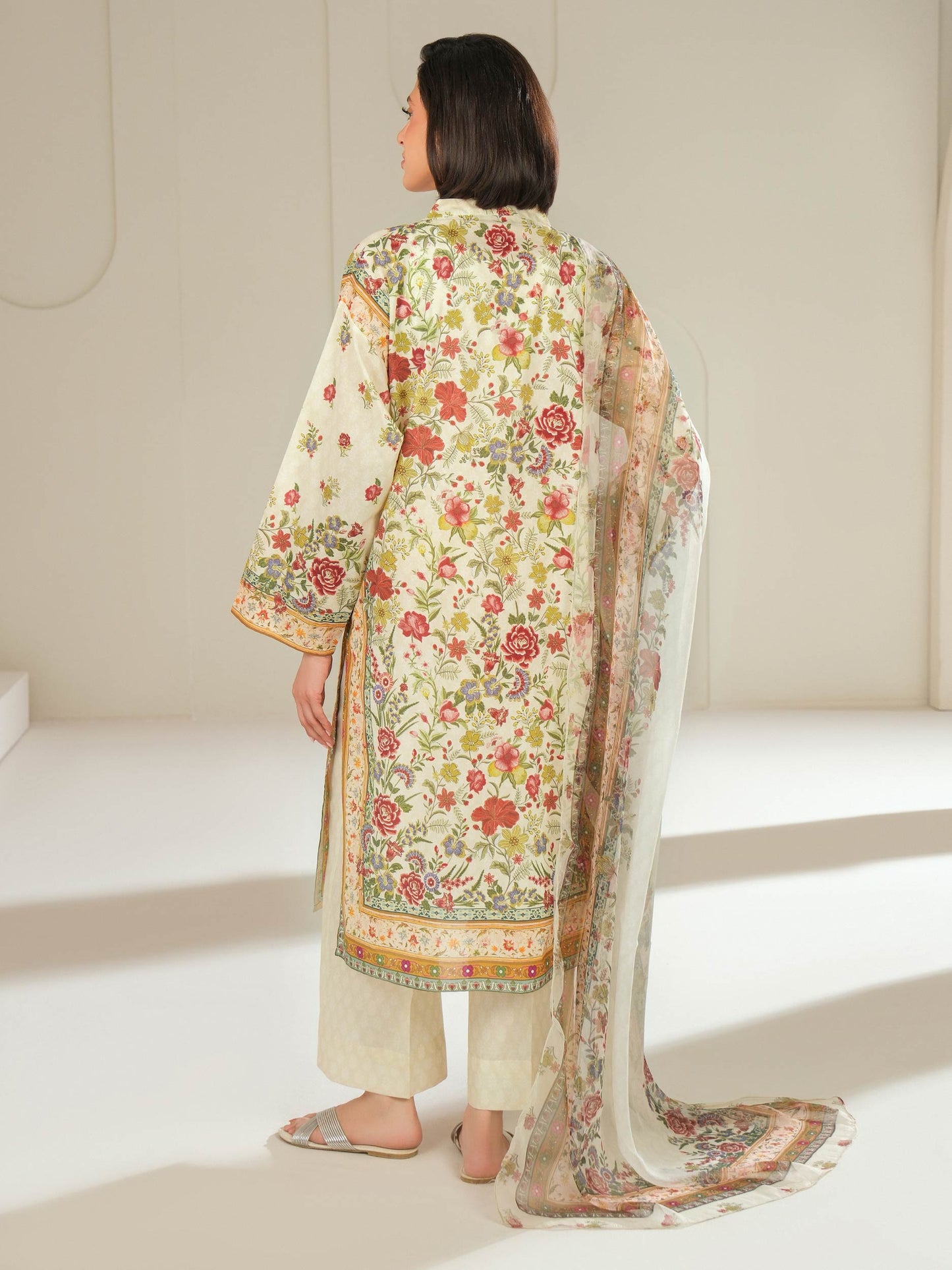 3 Piece Satin Suit-Printed (Unstitched)