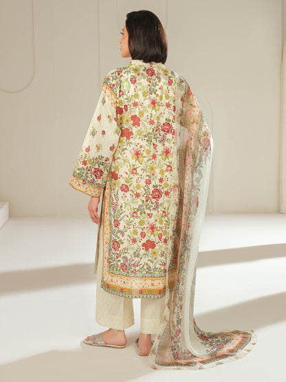 3 Piece Satin Suit-Printed (Unstitched)