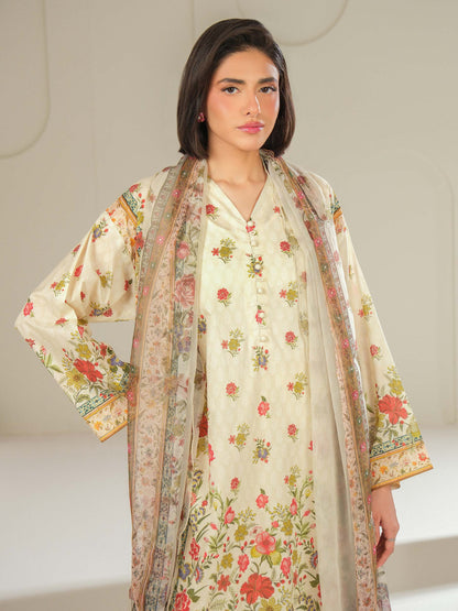 3 Piece Satin Suit-Printed (Unstitched)