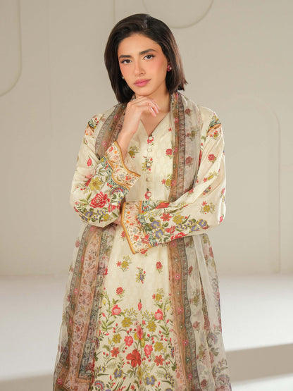 3 Piece Satin Suit-Printed (Unstitched)