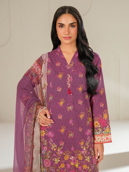 3 Piece Satin Suit-Printed (Unstitched)