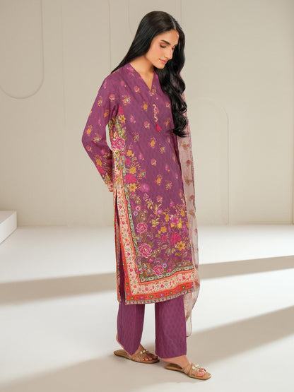 3 Piece Satin Suit-Printed (Unstitched)