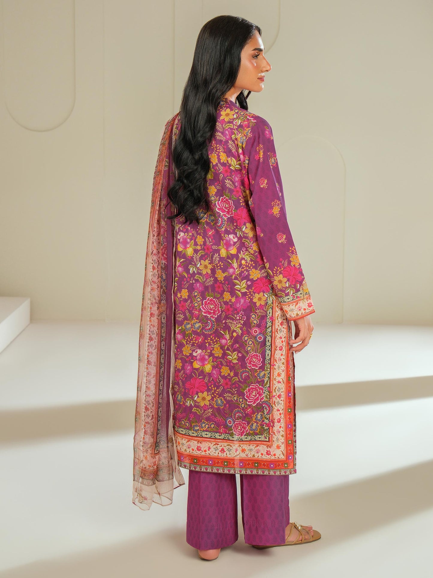 3 Piece Satin Suit-Printed (Unstitched)