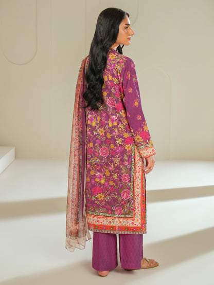 3 Piece Satin Suit-Printed (Unstitched)
