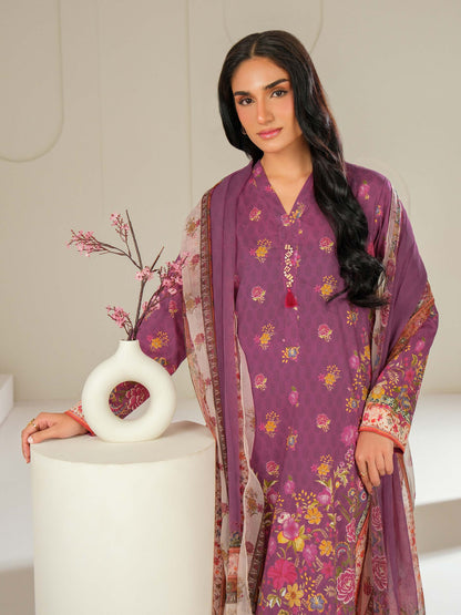 3 Piece Satin Suit-Printed (Unstitched)