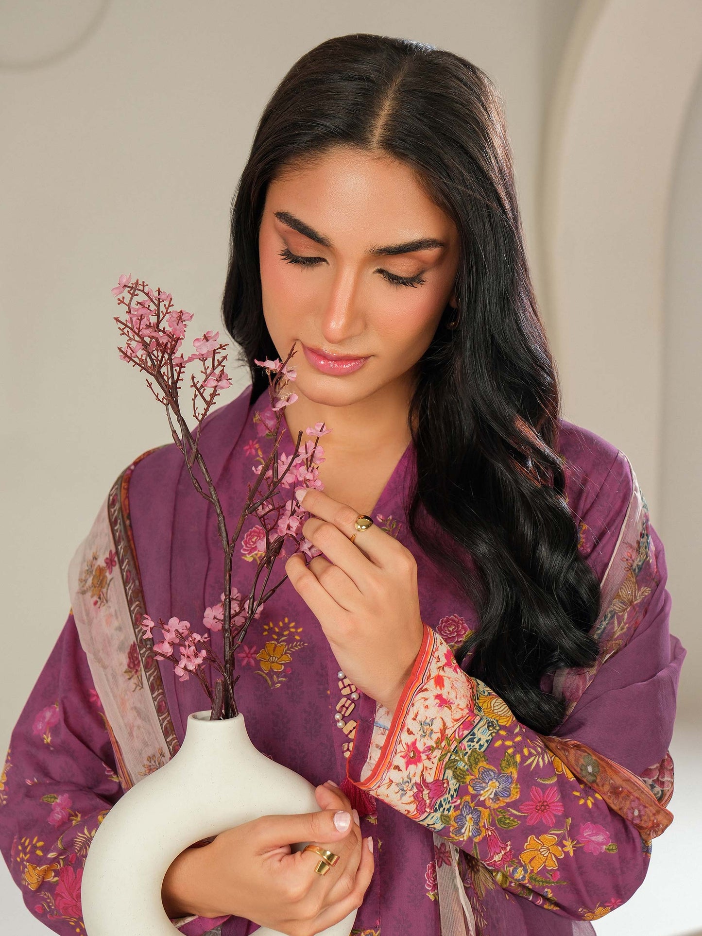 3 Piece Satin Suit-Printed (Unstitched)