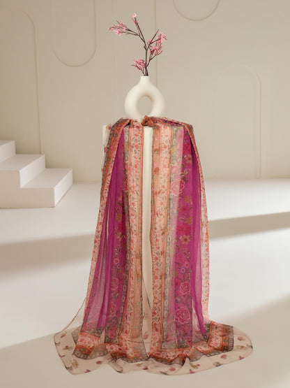 3 Piece Satin Suit-Printed (Unstitched)
