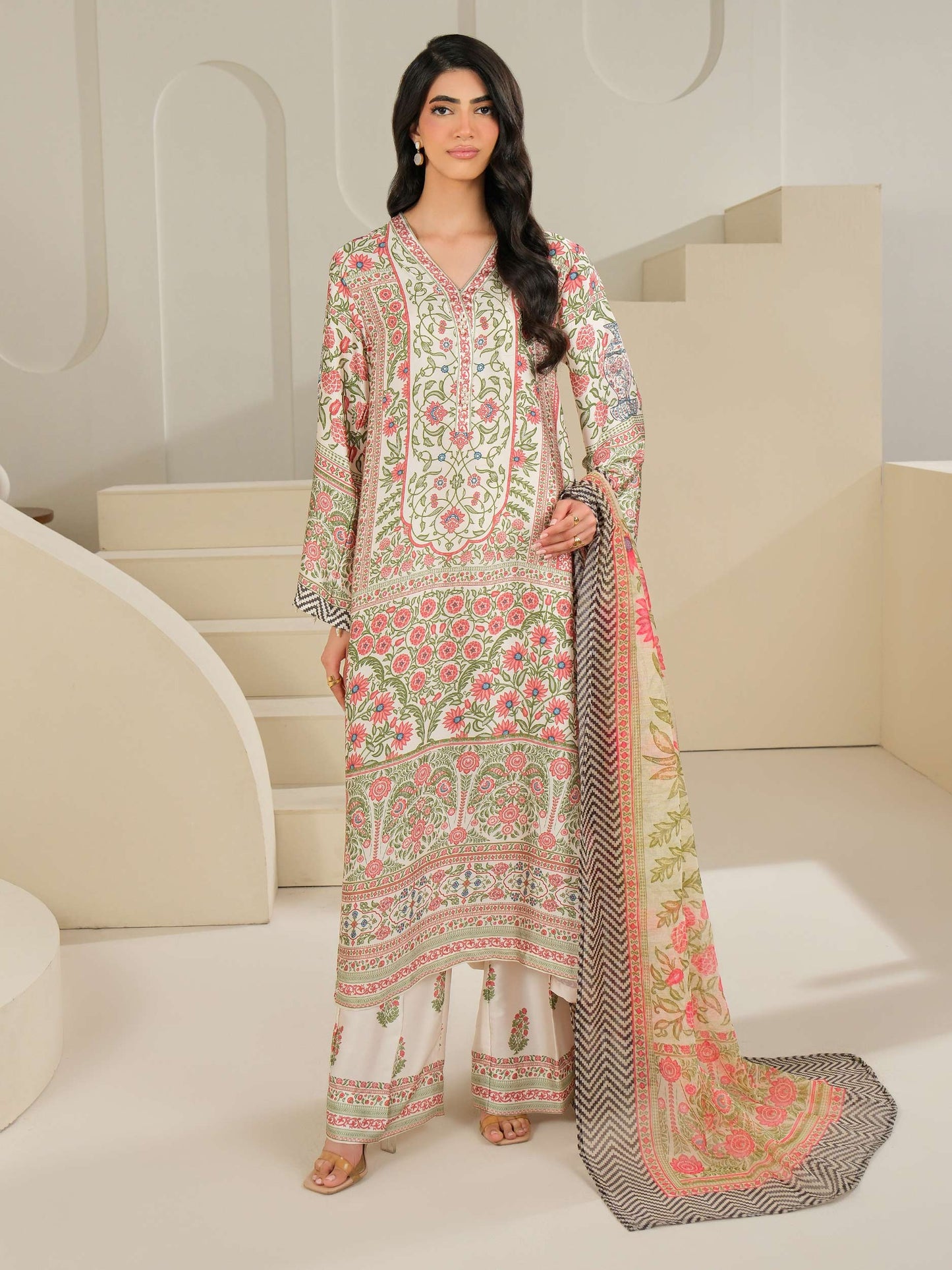 3 Piece Silk Suit-Printed (Unstitched)