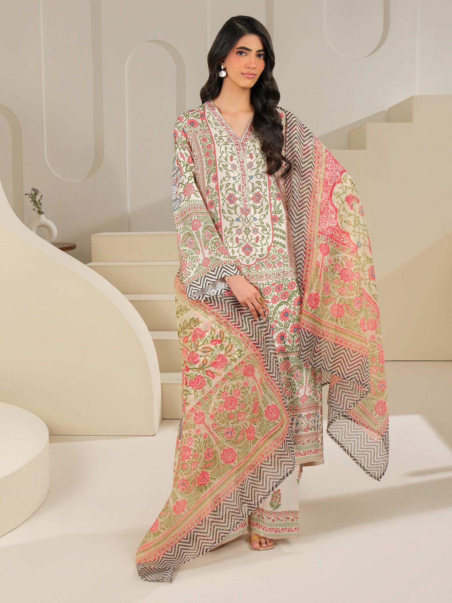 3 Piece Silk Suit-Printed (Unstitched)