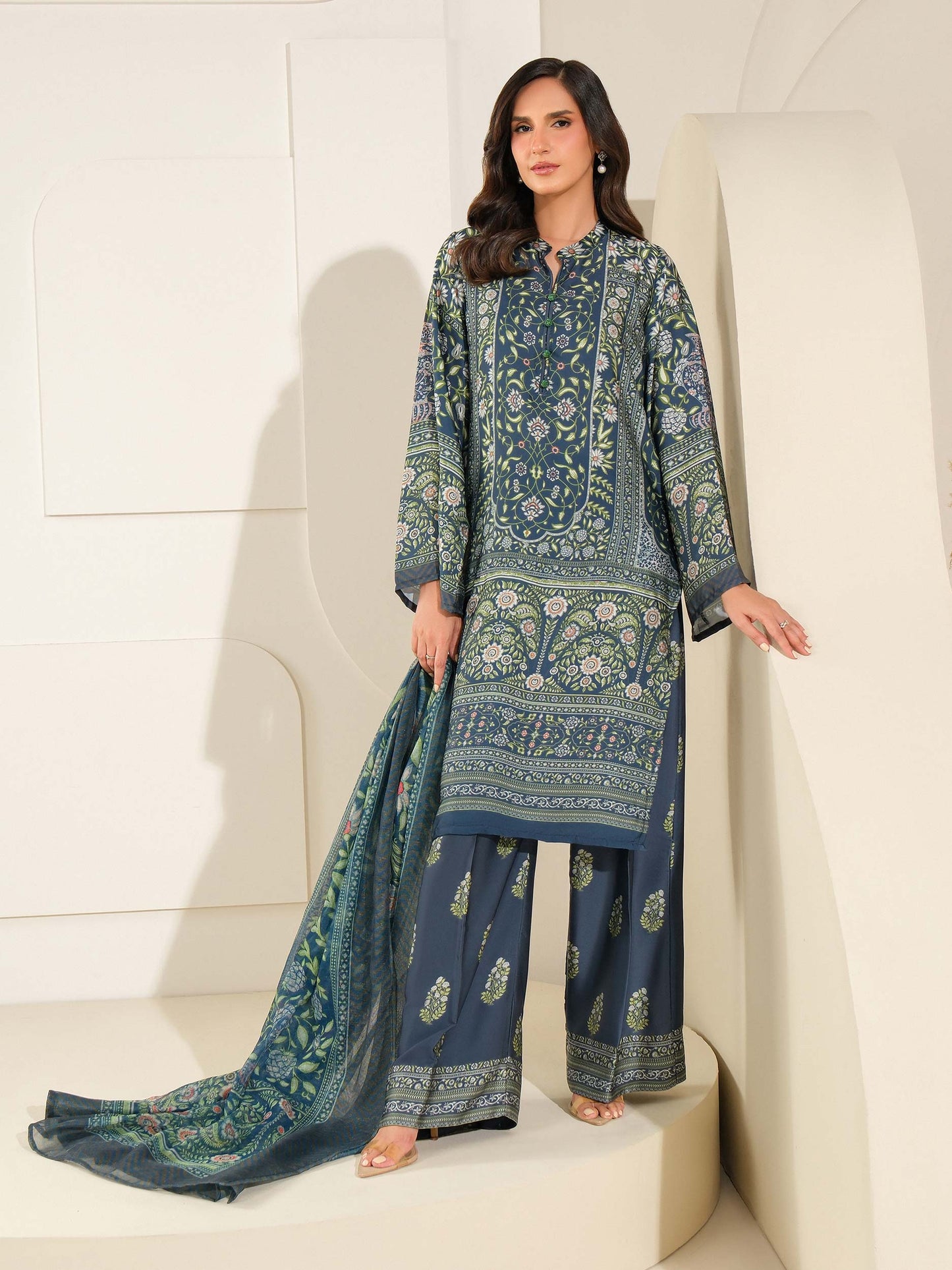 3 Piece Silk Suit-Printed (Unstitched)