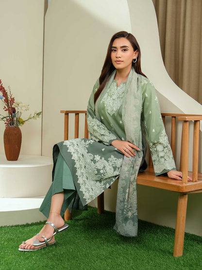 3 Piece Satin Suit-Paste Print (Unstitched)