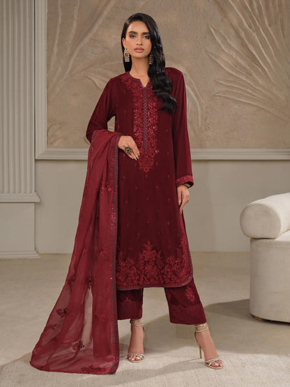 3 Piece Velvet Suit-Embroidered (Unstitched)