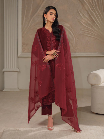 3 Piece Velvet Suit-Embroidered (Unstitched)