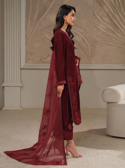 3 Piece Velvet Suit-Embroidered (Unstitched)