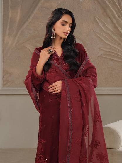 3 Piece Velvet Suit-Embroidered (Unstitched)