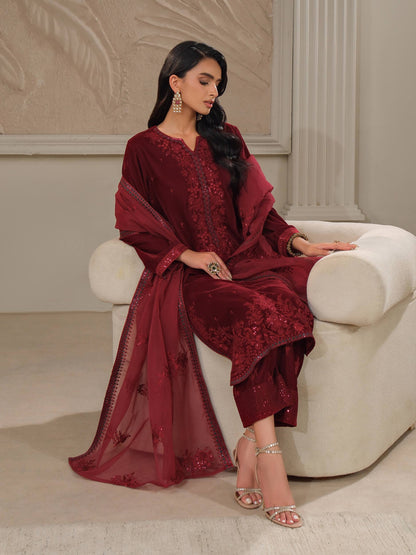 3 Piece Velvet Suit-Embroidered (Unstitched)