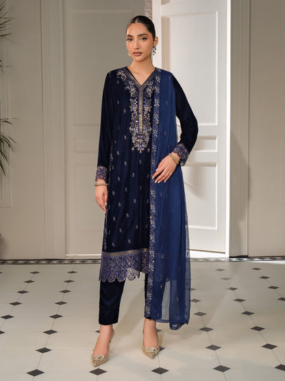 3 Piece Velvet Suit-Embroidered (Unstitched)