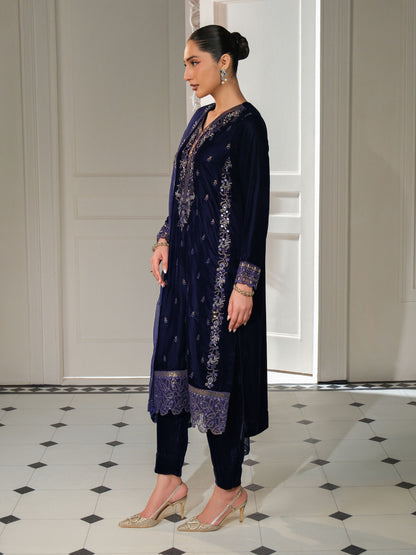 3 Piece Velvet Suit-Embroidered (Unstitched)