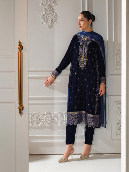 3 Piece Velvet Suit-Embroidered (Unstitched)